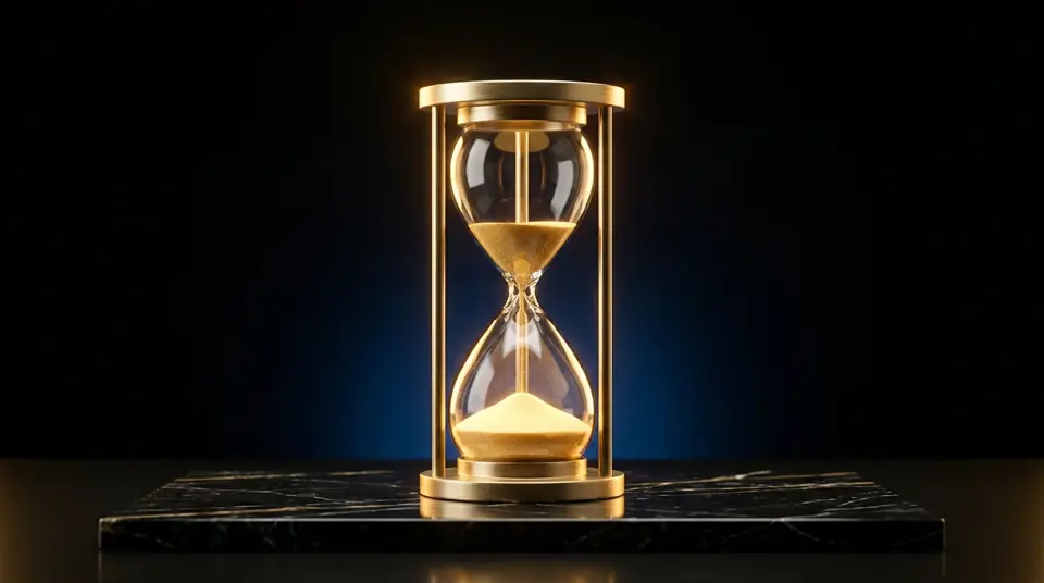 An hourglass on black marble