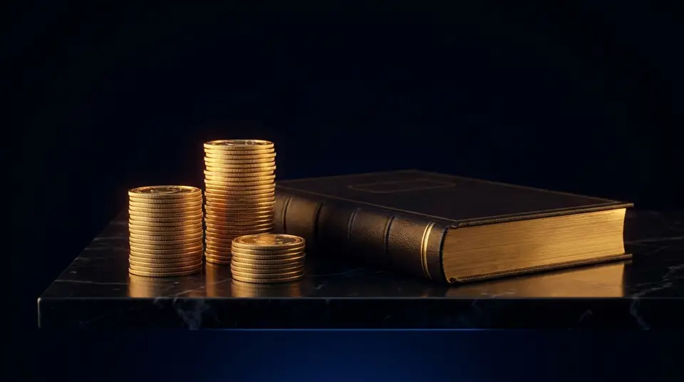 Gold stacked next to a closed book